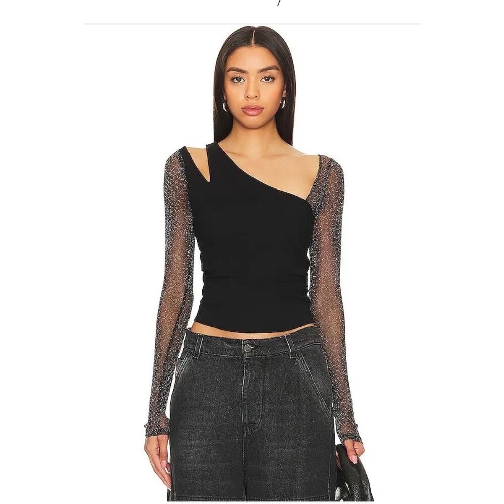 Free People x REVOLVE Janelle Layered Top XS Black Metallic Mesh Cybercore